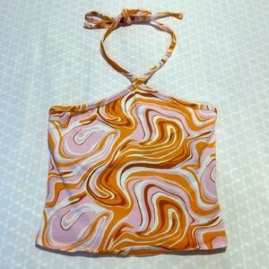 Hollister Halter Top 70s Swirl Style Pattern - White, Pink, Orange